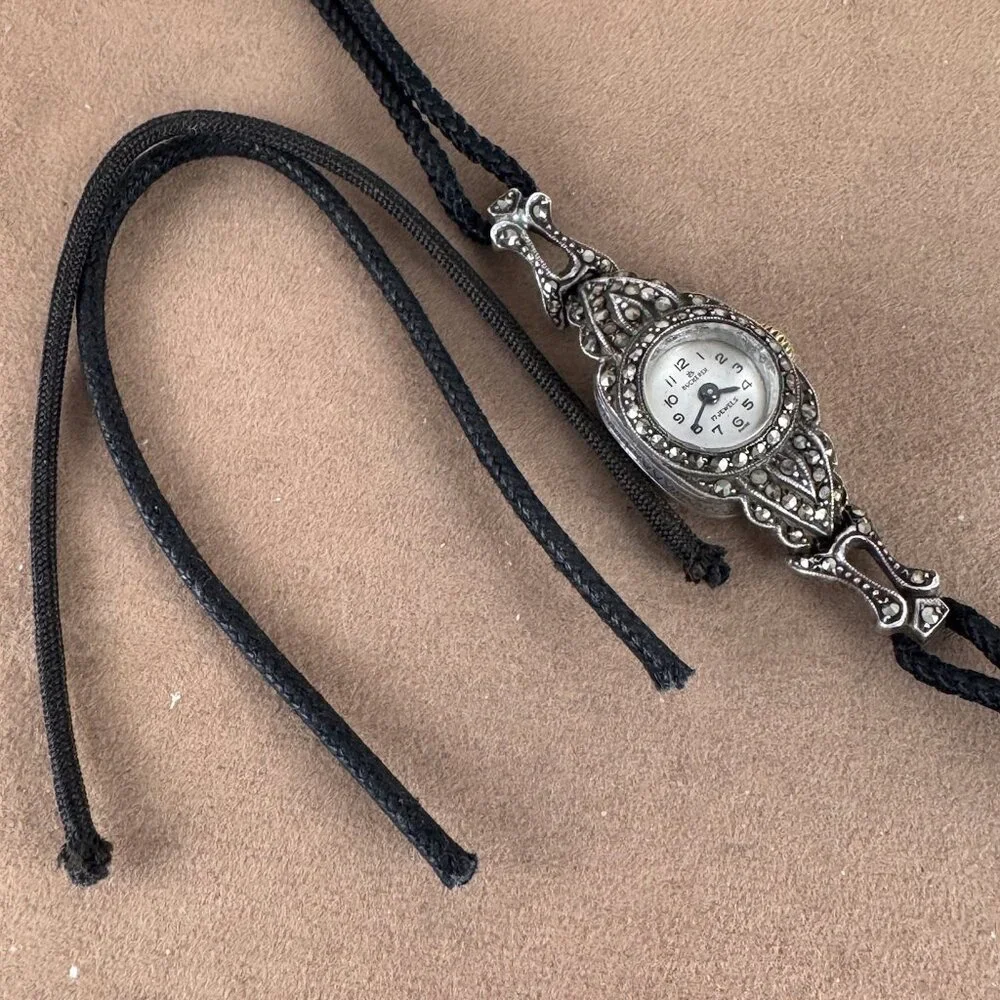 Vintage Elegant 1930s Bucherer Ladies Swiss Made Marcasite Watch .800 Silve
